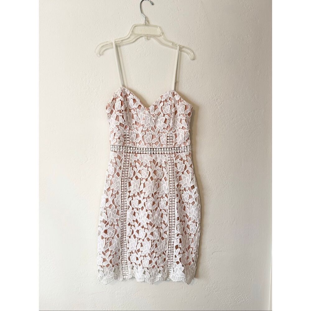 Lulu’s Giovanni Floral White Lace Bridal Sheath Bodycon Mini Dress Size S